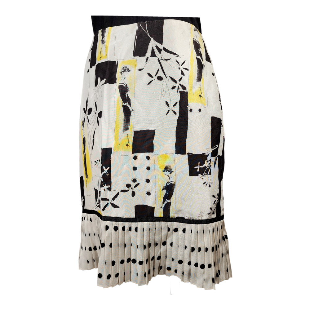 Retro Pencil Skirt Made by Muse of Novelty Silk Print Fabric Pleated Detail Sz 2